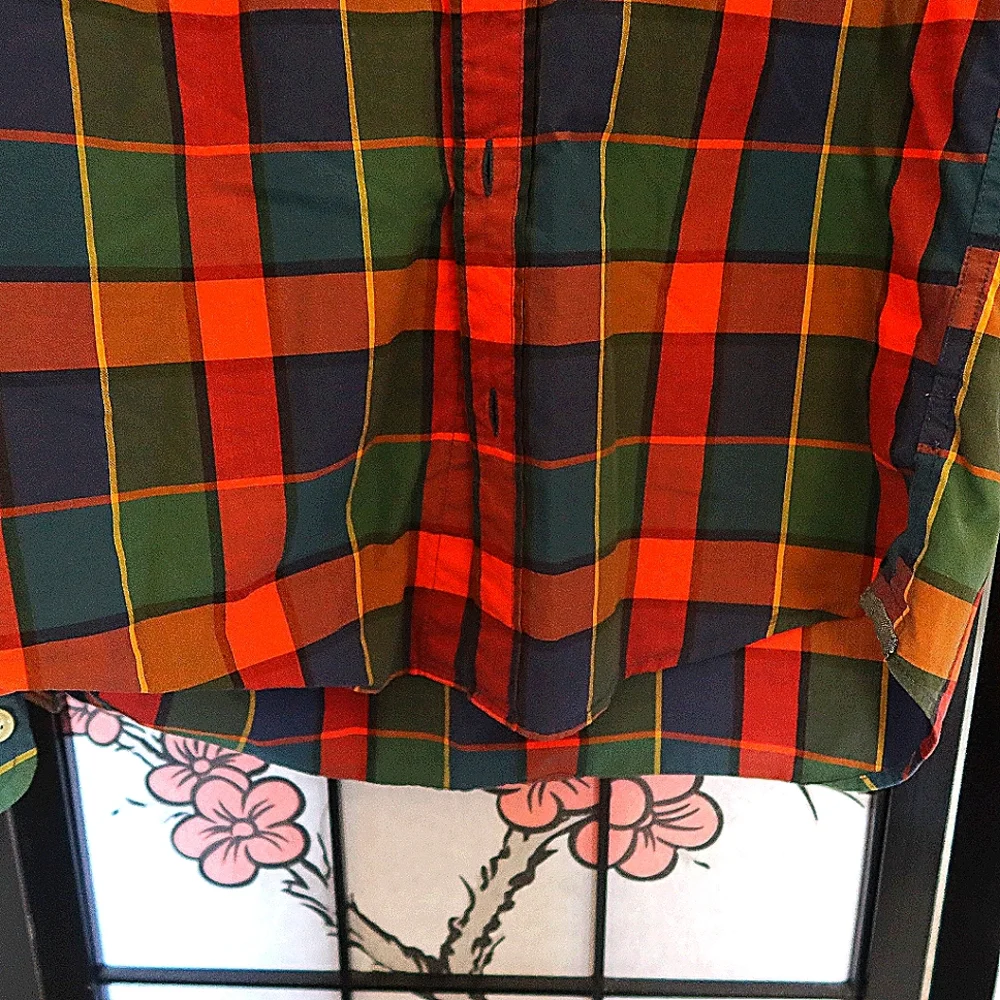 J. Crew Tartan Slim Plaid Orange Blue Green Button Down Shirt Size Small